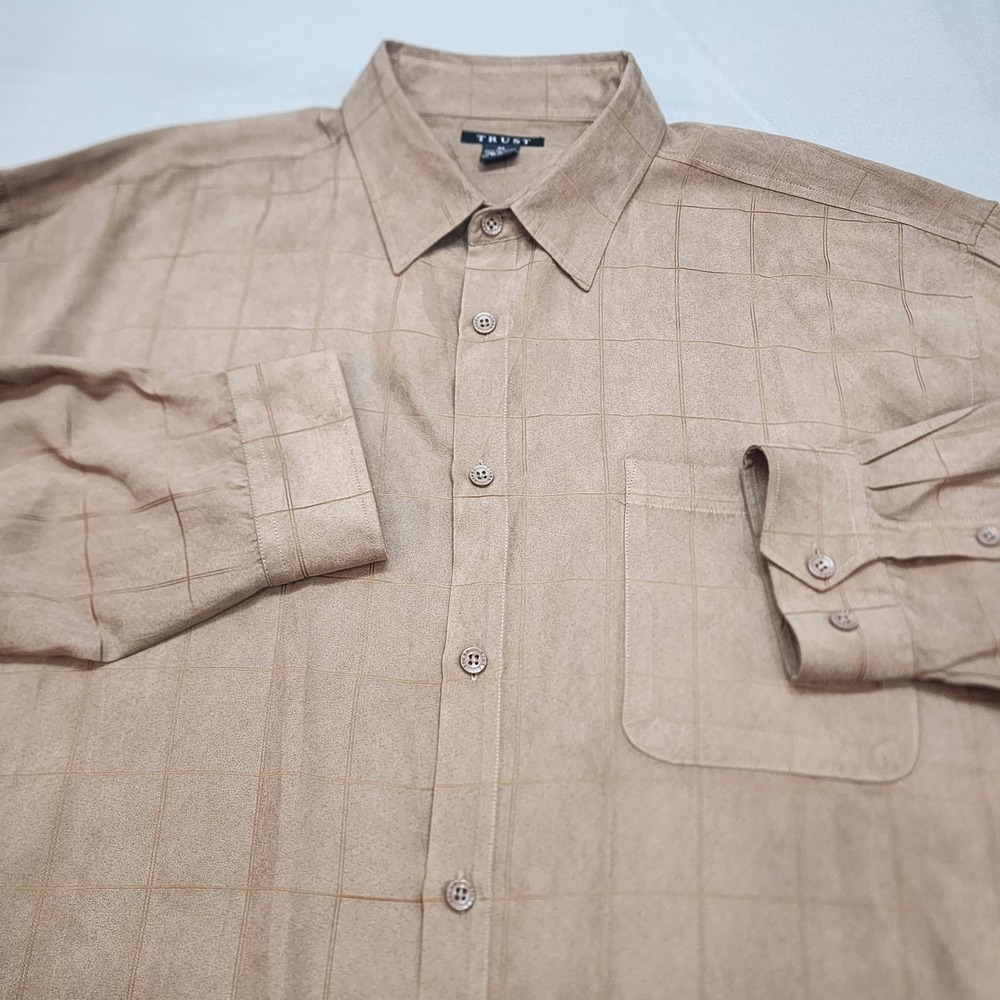 Vintage TRUST Faux Suede Shirt Men 4XL Button Up‎ Brown